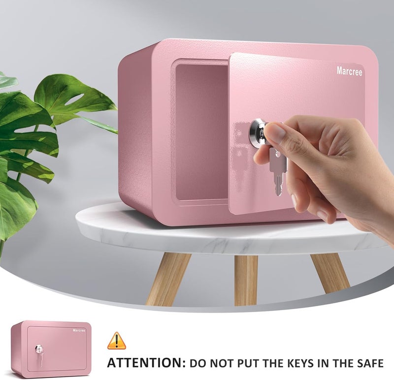 Marcree 0.23 Cubic Small Safe Box for Home, Mini Safes for Kids, Pink Safe with Key, Security Cabinet Safes with Cutting-edge Bending, Lock Box with Keys for Money Cash, 6.69x 9.06x 6.69 Inches, Pink - Image 4